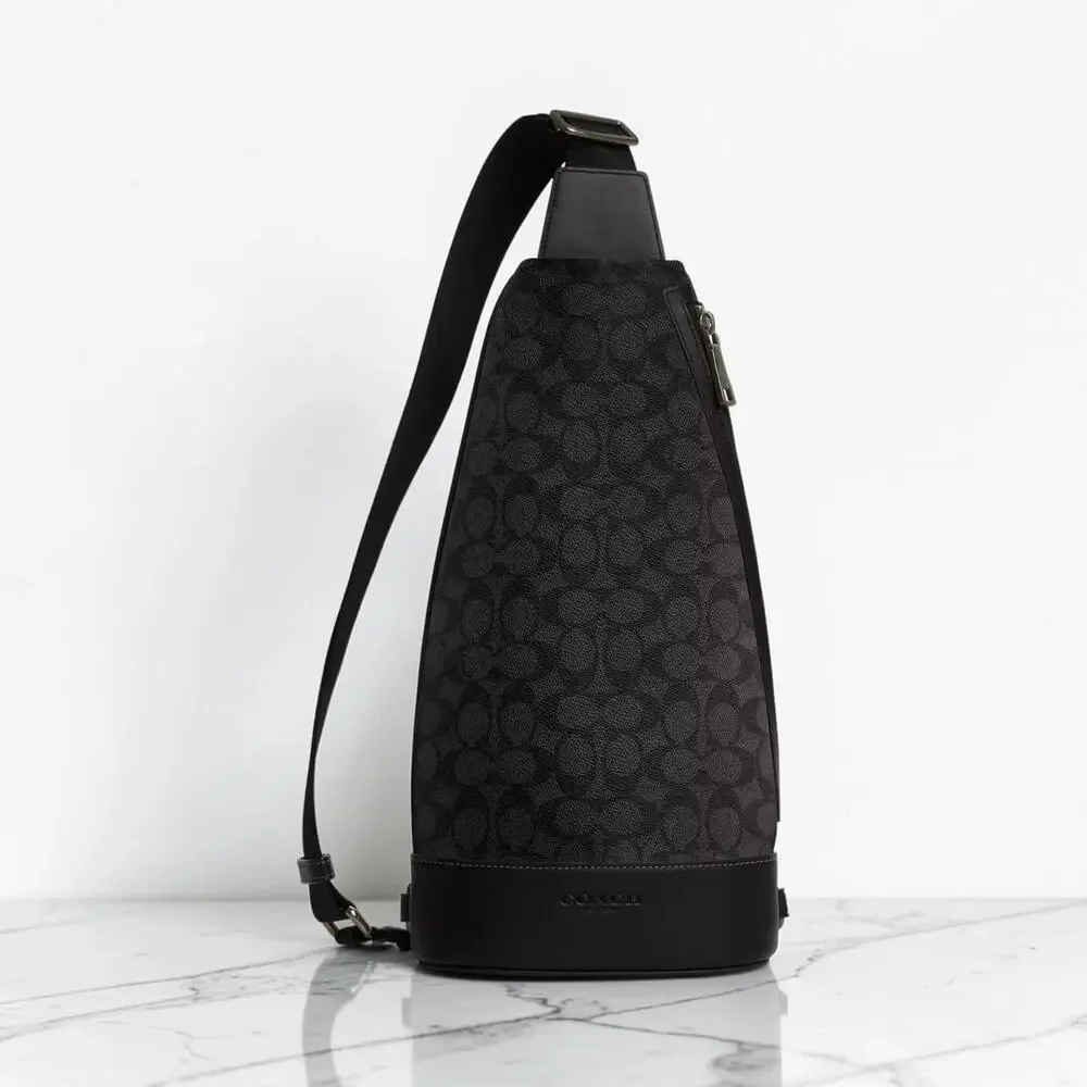 NWT Coach CY801 Dominic Sling Pack Signature Canvas Charcoal Black Gunmetal